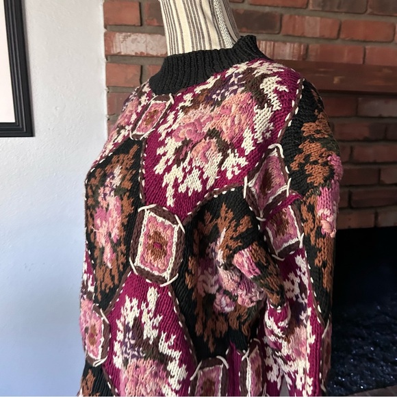 VTG Express Tricot Floral Knit Sweater Sz L - Picture 5 of 7